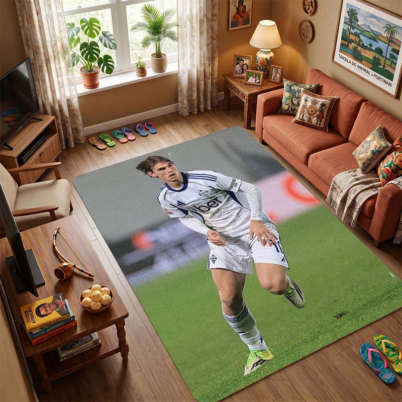 Tappeto Antiscivolo Logo Onda d'Acqua Pennellata Blu Bianca Como 1907 Football Club Tappeto Area Tappeto Lavabile Decorazione Soggiorno Camera da Letto Tappeto per Tifosi Sportivi
