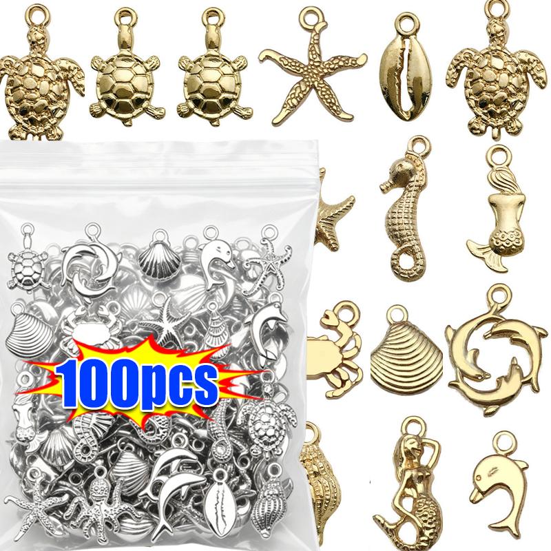 20-100pcs Ocean Zinc Alloy Pendants DIY Handmade Jewelry Accessories Sea Star Conch Turtle Jewelry Pendant Material Package