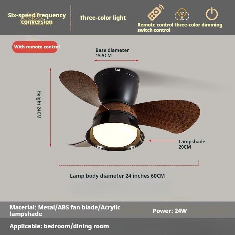 24 Inches Electric Ceiling Fan Light  Nordic Dining Room Ceiling Fan Light Lamp Six-speed Frequency Conversion Chandelier Fan