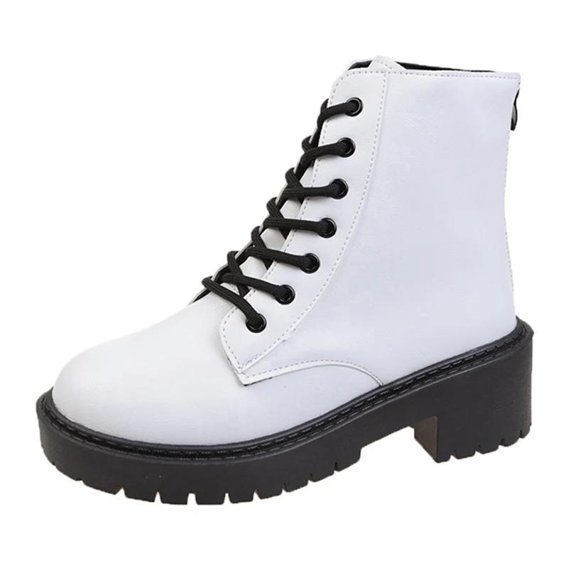 White Chunky Platform Combat Boots Women 2025 Back Zipper Pu Leather Ankle Boots Woman Punk Thick Bottom Motorcycle Botas Mujer