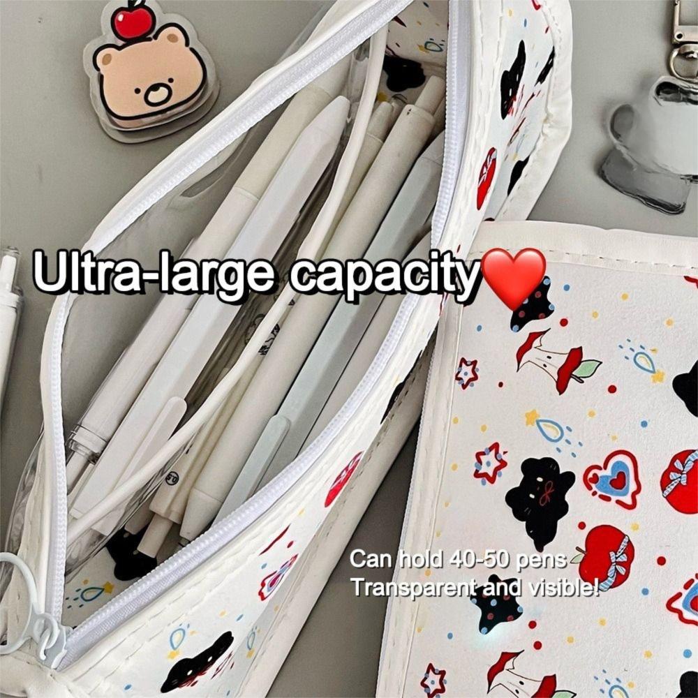 Cute Tulip Cat Bow Pen Bags Transparent Student Stationery Organizer Cartoon Pencil Case  Gifts