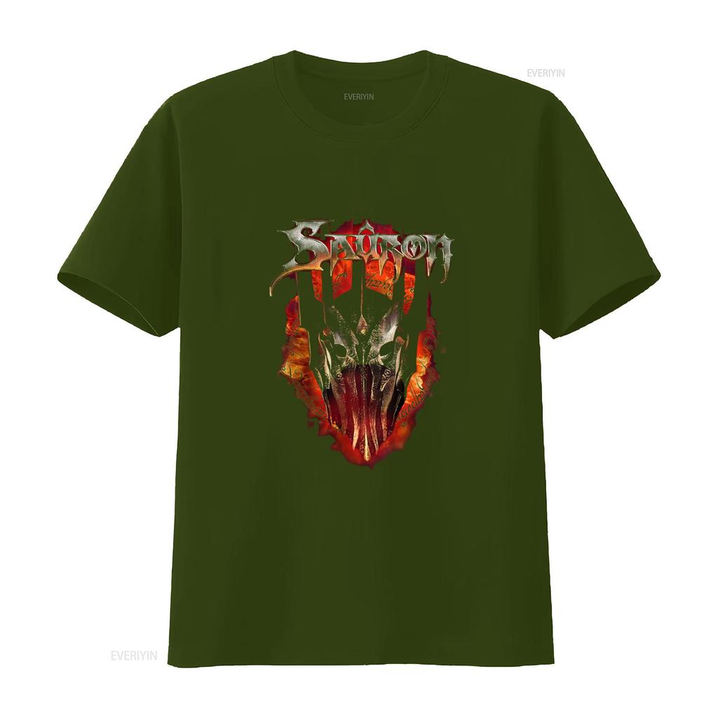 LOTR Sauron Metal Front Print T Shirt Black Gothic Fantasy Skull Design vintage Washed Top For Everyday Wear Slightly homme