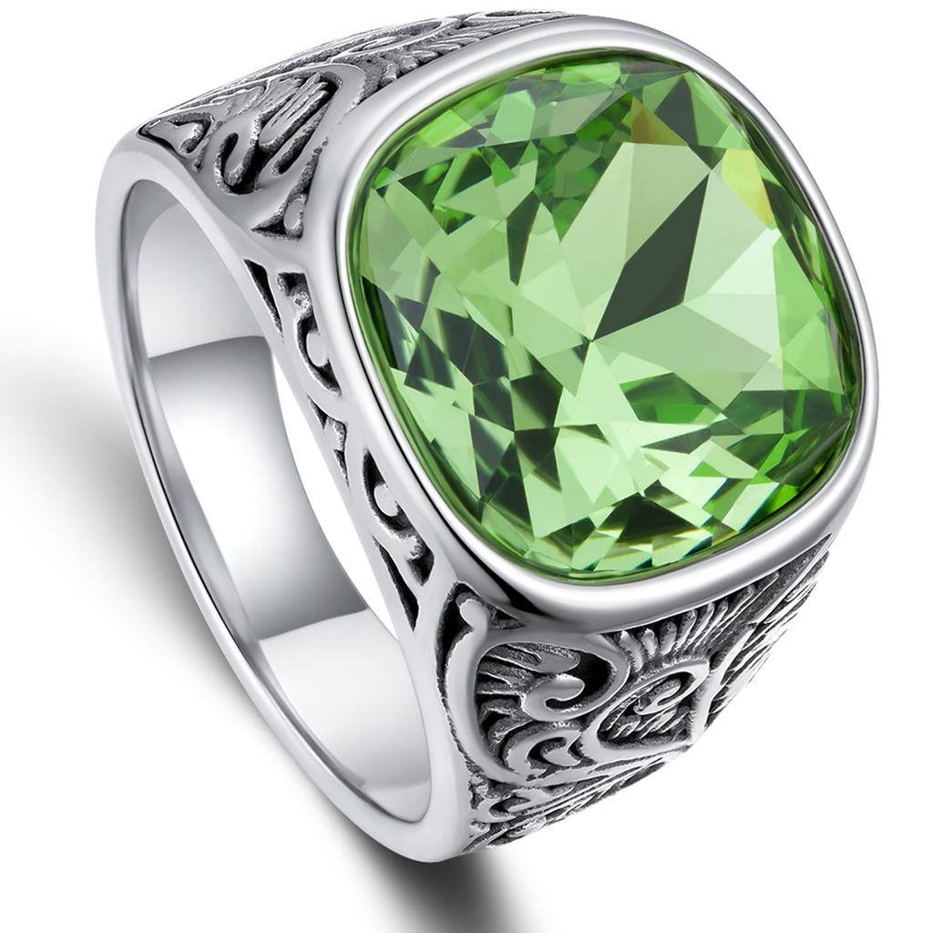 Retro European American Style Men'S Stainless Steel Ring, Fashionable Simple Creative Design, Synthetic Faux Gemstone,