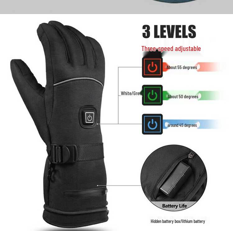 Electric Heated Winter Ski Gloves: Outdoor Thick, Warm, Rechargeable Heating for Cycling