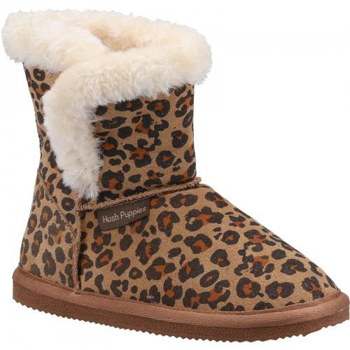 Hush Puppies Girls Ashlynn Leopard Print Suede Slippers
