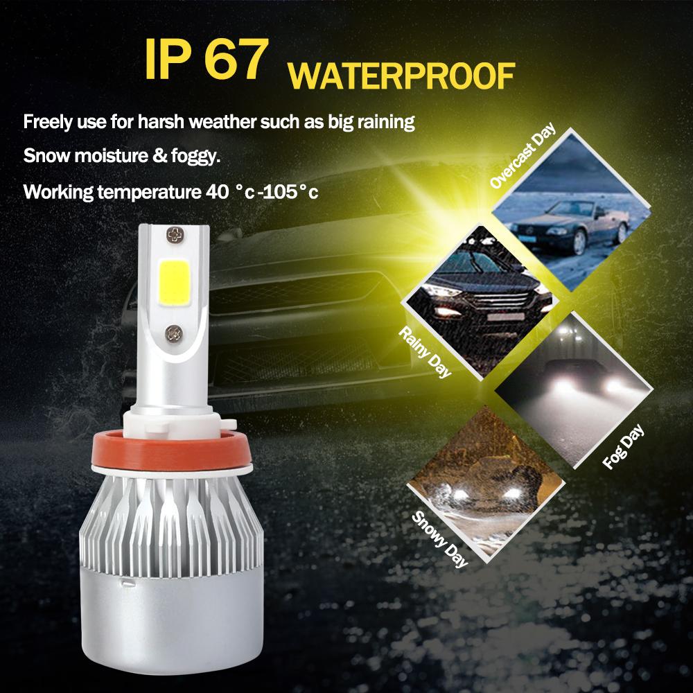 Car Headlight Shockproof Explosion-proof 72w 8000lm 3000k C6 H8/9/11 Car Accessories Yellow Car Headlight Durable Fog Lamp