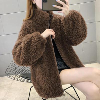 Damen Winter Fleecejacke doppelseitig: Dicker Stehkragen, Warmer Strick-Cardigan mit Reißverschluss
