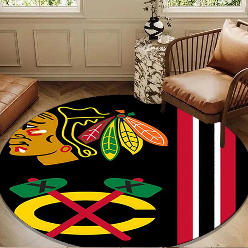 Στρογγυλό Χαλί με Λογότυπο Chicago Blackhawks για Σαλόνι, Υπνοδωμάτιο, Χώρο Παιχνιδιού, Χαλί Καρέκλας, Χαλί Περιοχής, Κυκλικό Χαλί, Μεγάλο Μέγεθος Διακόσμηση Ανεμιστήρα Χριστουγεννιάτικο Δώρο