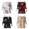 Fashion Womens Plus Size Floral Print Cold Blouse Camis Casual Shoulder Tops For Summer