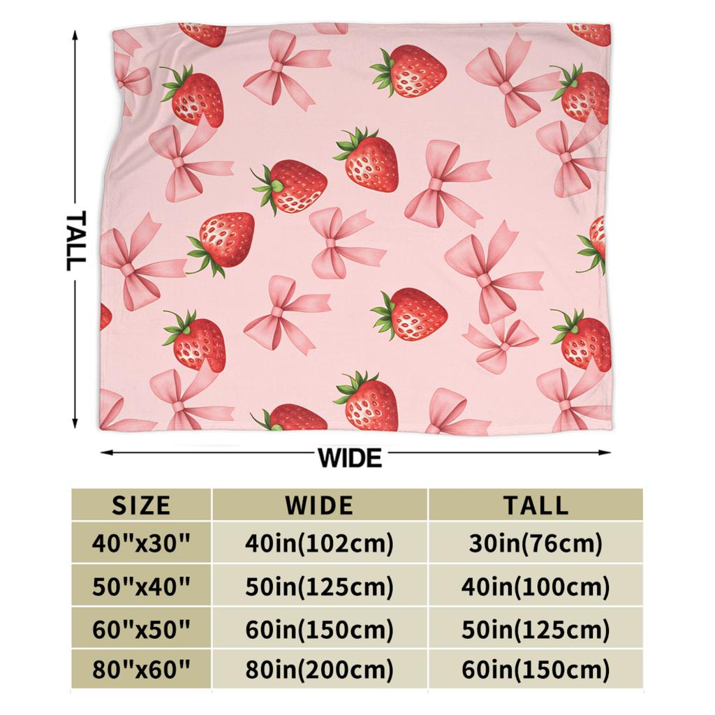 Pink Strawberry Print Flannel Blanket  Warm Soft Throw Blanket for Bedroom Camping Street Trend Bedspread Sofa Bed Cover