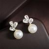ZAKOL Cute Round Imitation Pearl Stud Earrings For Women Teardrop Zircon Bridal Earring Exquisite Wedding Party Jewelry