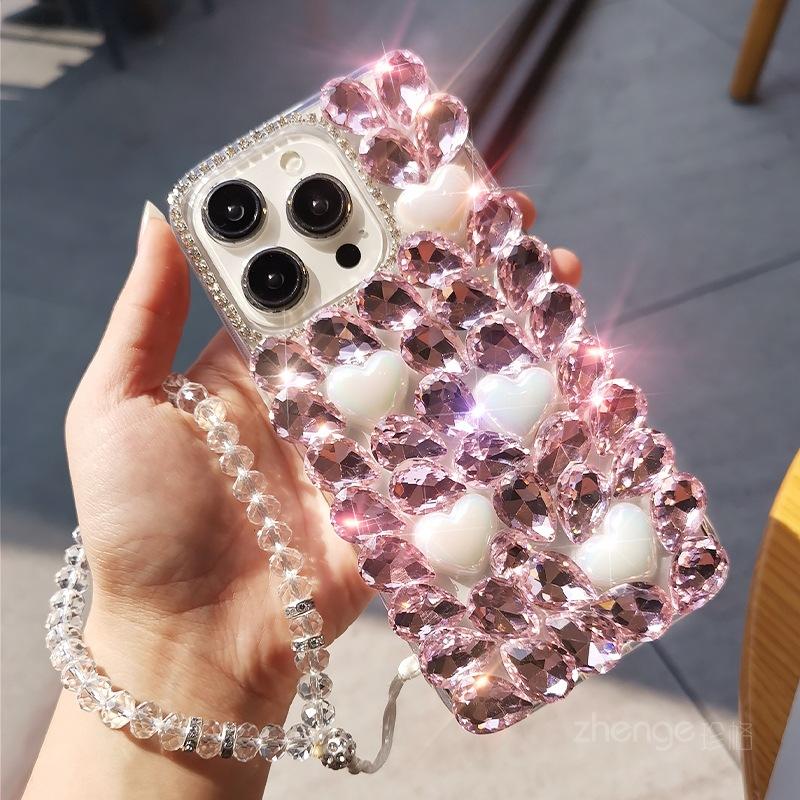 Luxury rhinestone suitable for iPhone15 pro mobile phone case Apple 16max crystal love 14 glitter 13 anti-drop case