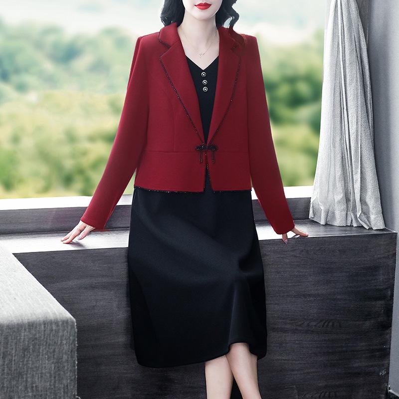 

Осенне-зимний китайский костюм с застежками-пуговицами и кружевной отделкой - Большой размер, свободный крой 2XL (140-160 jin) чёрный