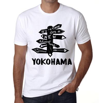 Men’s Vintage Tee Shirt Graphic T Shirt Time for New Advantures Yokohama White