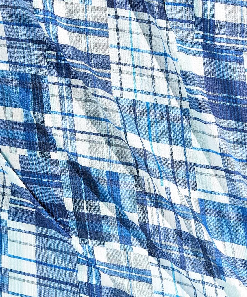 Munsingwear Short Sleeve Collared Madras Check BL00 Golf Men's Shirt, MG5SHS41M, (Blue), Moisture-Wicking, Quick-Drying, Cooling,