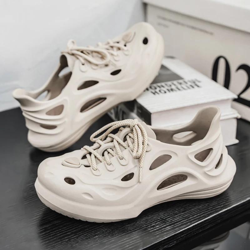 

Новые уличные садовые туфли на мягкой подошве, водонепроницаемые модные туфли с отверстиями, шлепанцы для вождения, мужские дышащие повседневные сандалии на шнуровке, лето 40