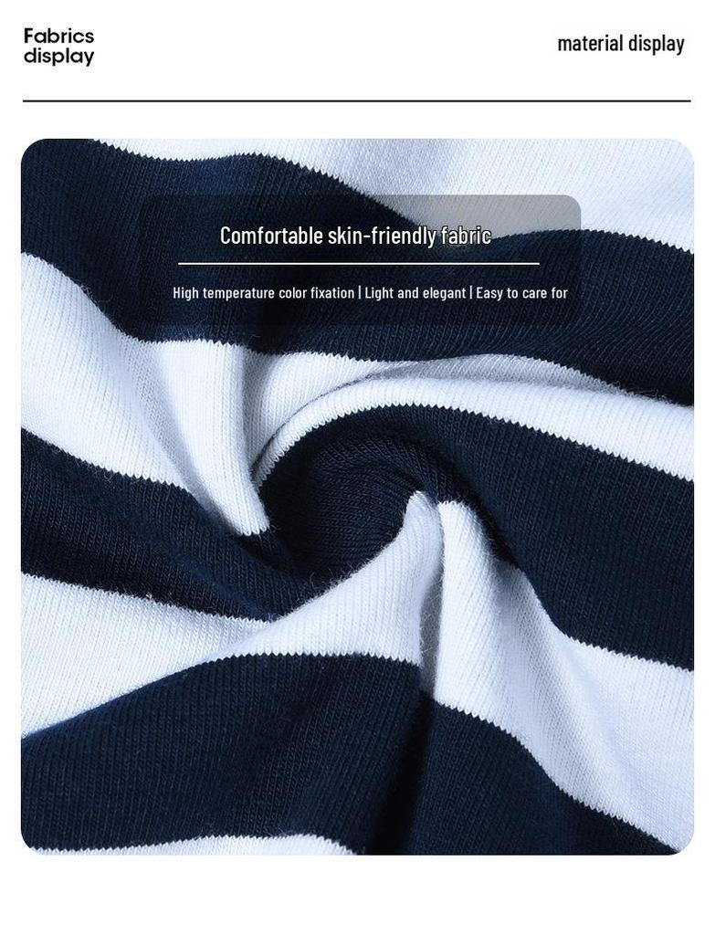 Damen Sommer Locker Geschnittenes Poloshirt mit Kragen – Fake Zweiteiler, Gestreift, Kurzarm, Reine Baumwolle