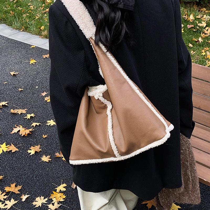 Trendy Brand Designer Lamb Wool Shoulder Bag Bucket Women Handbags And Purse Winter Lady's Leather Underarm Tote Bag