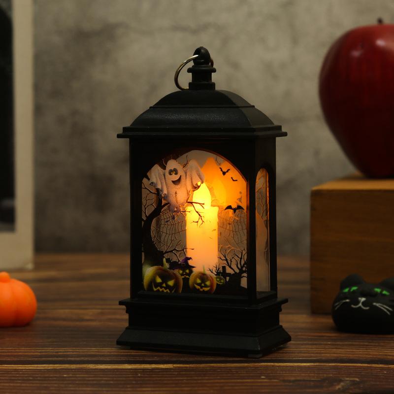 

Портативный фонарь в виде замка с тыквой и привидениями, подвесной светодиодный фонарь Джека-О-Лантерна, украшение на Хэллоуин, реквизит для вечеринки, пламя, дом с привидениями, подарок