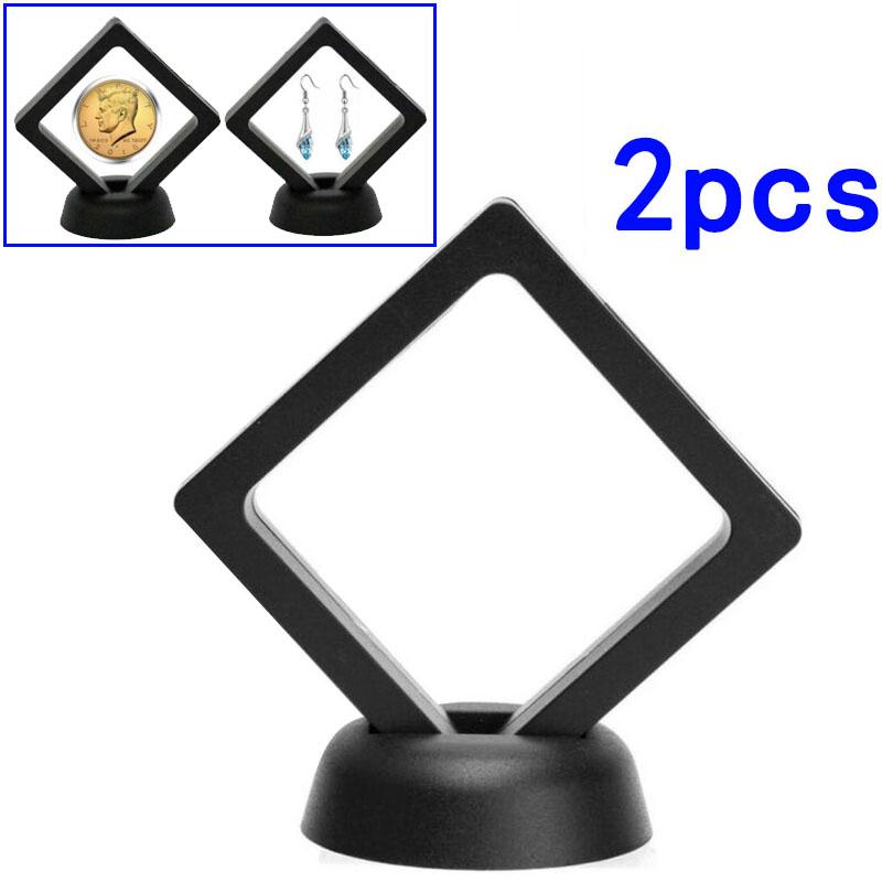 2pcs Coin Frame Penny 90*90mm Decoration Black Plastic 3D Floating Display Holder Box Square Protection Jewelry China Mainland