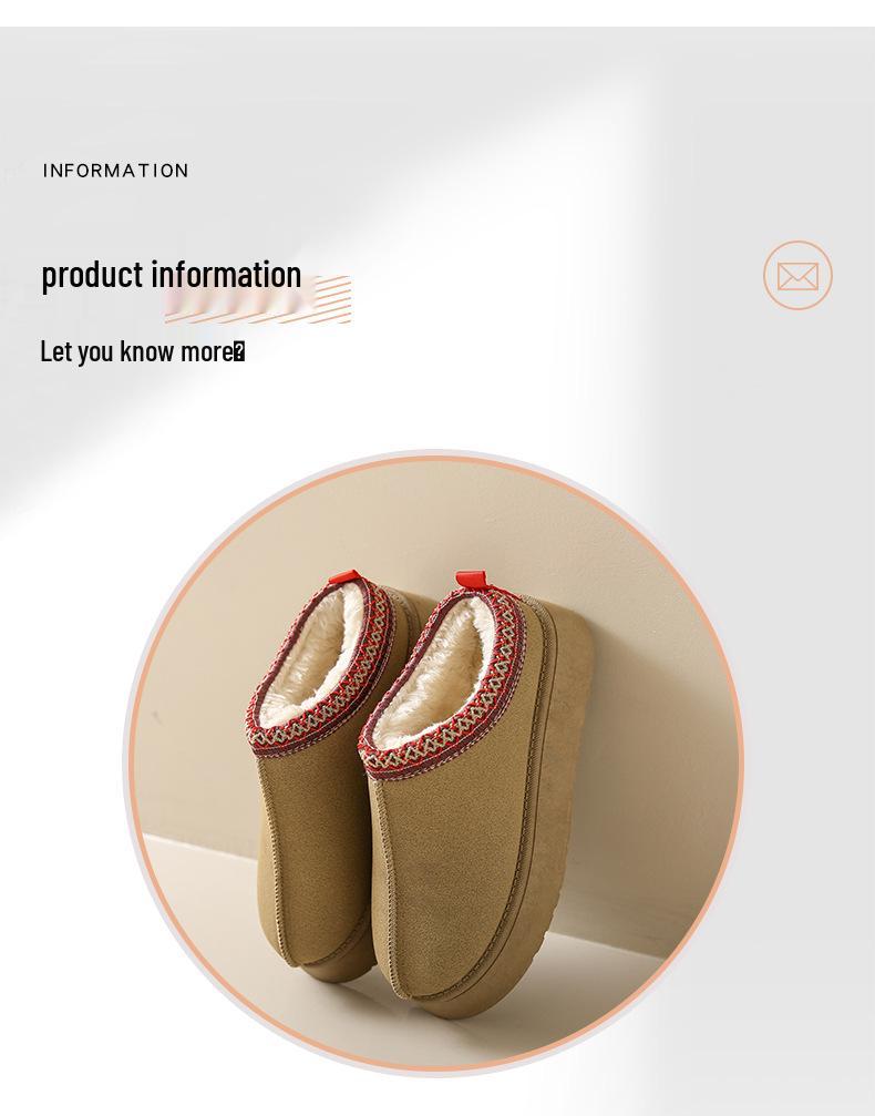 2023 Winter New Women's Ethnic Velvet-Lined Snow Boots with Thick Soles, Retro Half-Slippers, Casual Cotton Style