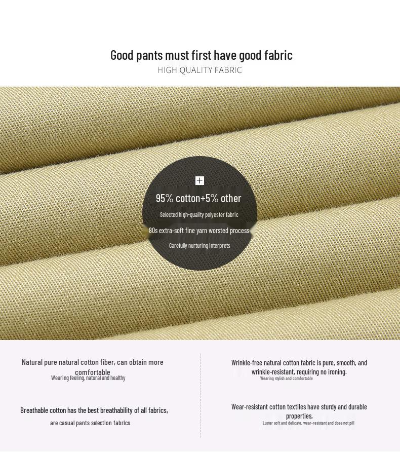 Men's Summer Cotton Casual Pants – Lightweight, Mid-Rise, Straight-Leg, Suitable for Middle-Aged and Elderly