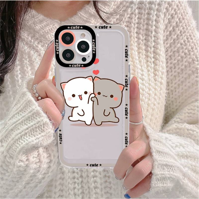 Fun Cartoon Peach Mochi Cat Phone Case for iPhone 11 12 13 Mini Pro Max 14 Pro Max Case Shell