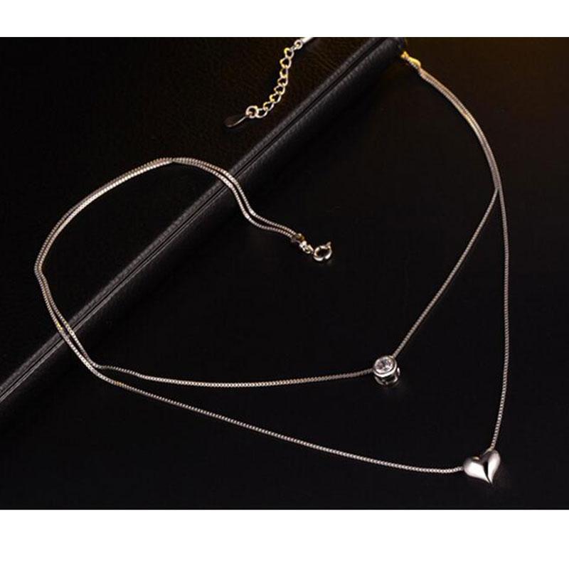 ANENJERY Women'S Fashion Jewelry Necklace Double Layer Chain Zircon Heart Pendants Necklaces For Women Kolye Choker S-N157
