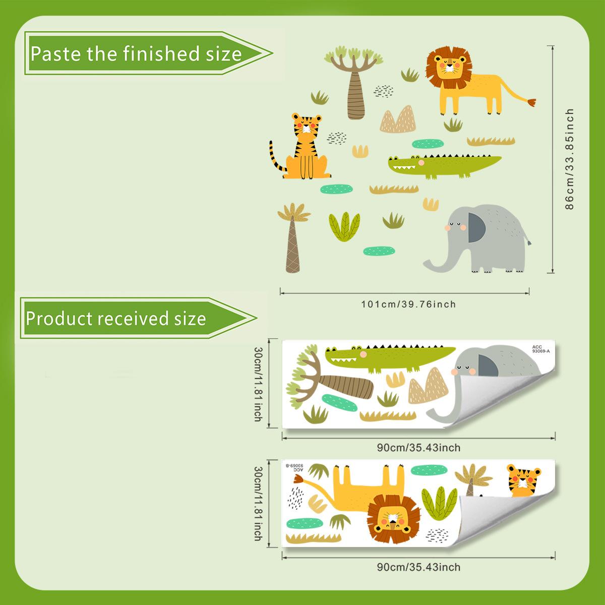 

Cartoon Lion Tiger Crocodile Wall Sticker Kids Room Bedroom Background Decoration Self-Adhesive 30x90cm*2pcs різнокольоровий