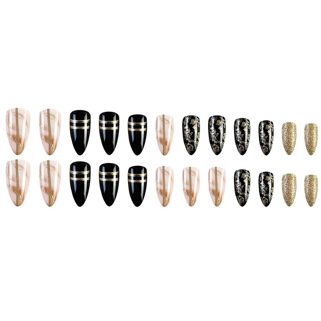 Artificial Nails Finger with Gold Foil Decor Odorless Provides a Comfortable Experience for Hot Girl Dress Matching