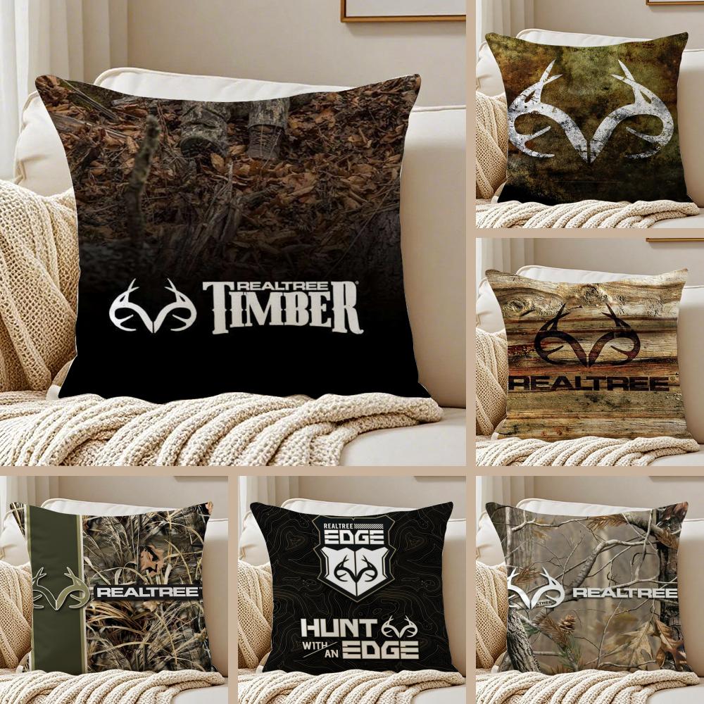 Cool R-Realtree Cushion Cover Silky Short Plush Double-Sided Printed Pillow Case for Sofa All Seasons Home Decor Gift