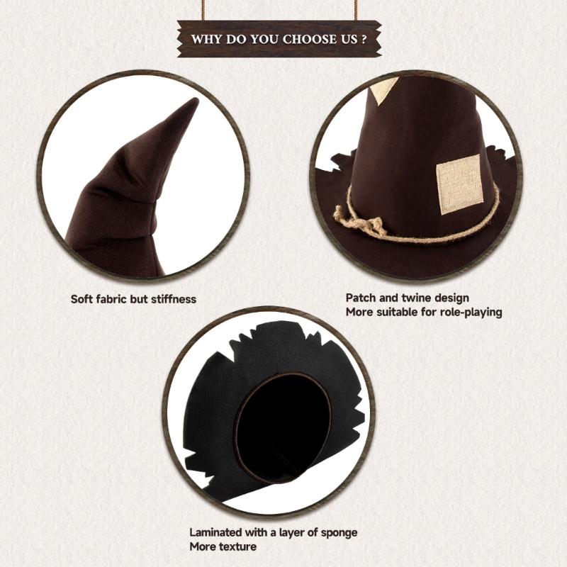 Scarecrow Felted Hat Unisex Magical Wizard Hats Halloween Witch Cosplay Hat for Halloween Party and Cosplay Event