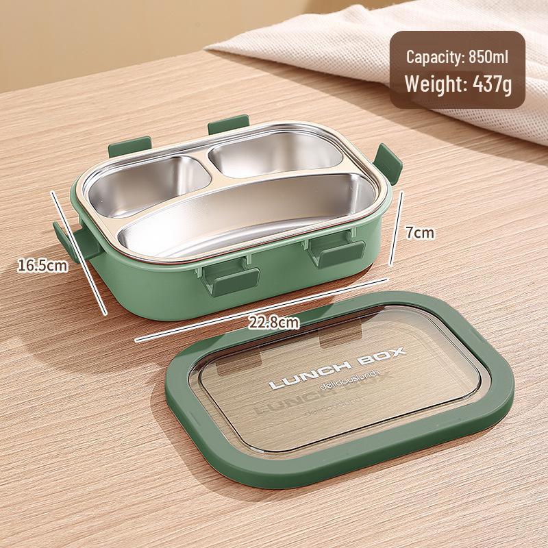 Nordic-Style Stainless Steel Lunch Box with Compartments, Fork, and Spoon - Microwave Safe