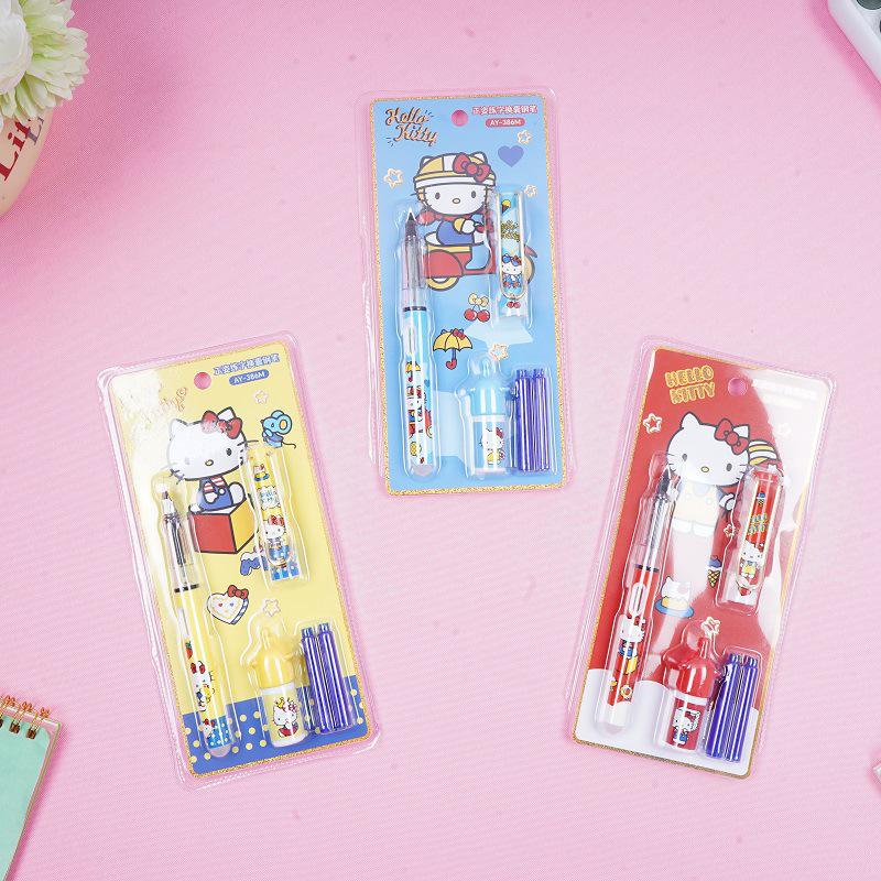 Ultraman Ink Cartridge Fountain Pen Set - Cute Cartoon Student Stationery with Replaceable Ink