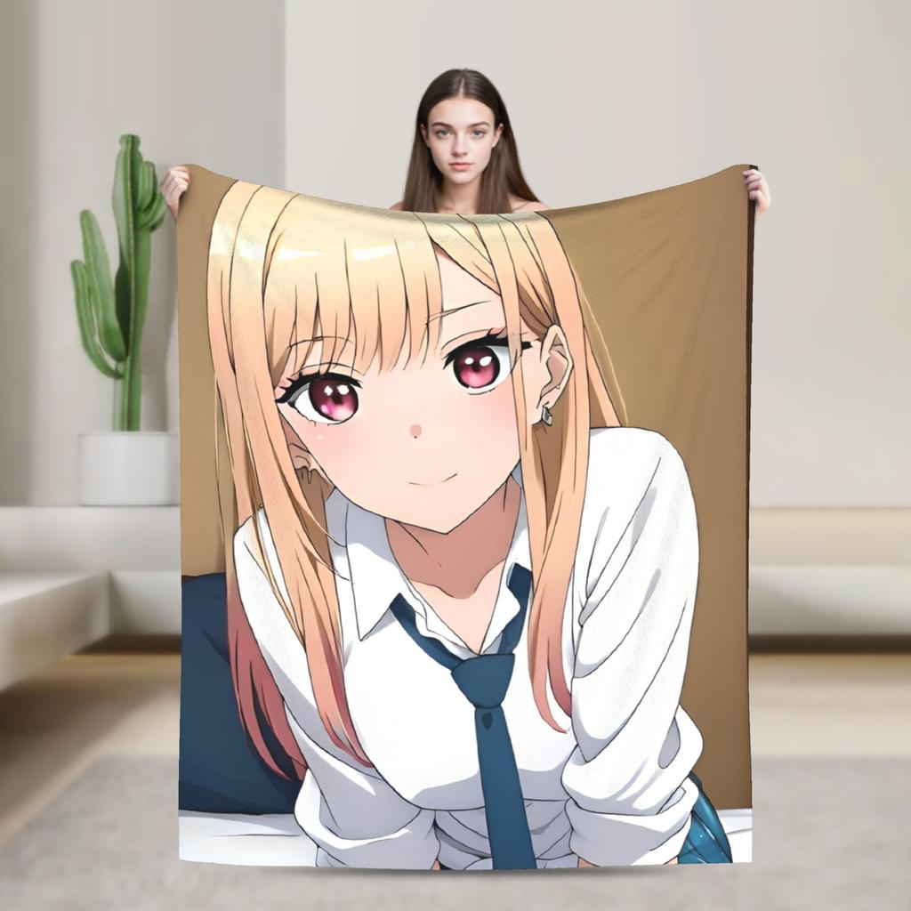 Kitagawa Marin My Dress-Up Darling Blankets Anime Flannel Funny Breathable Throw Blankets Bedding Lounge Spring/Autumn Office