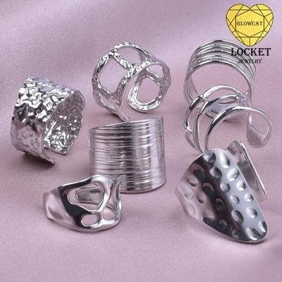 1 Stück Edelstahl Wasserdicht Damen Persönlichkeit Texturiert Klobig Offene Ringe Vintage Hohl Unregelmäßig Mehrschichtig Anillos Schmuck