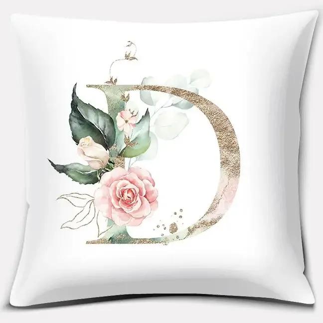 Green Flower Letter Series Pillow Gift Home Office Decoration  Bedroom Sofa Car Cushion Cover Case