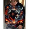 Men's Summer Long Sleeve 3d Printed Wolf Print T-Shirt Tops Men Streetwear Clothing Round Neck Graphic Long Sleeve T-Shirt