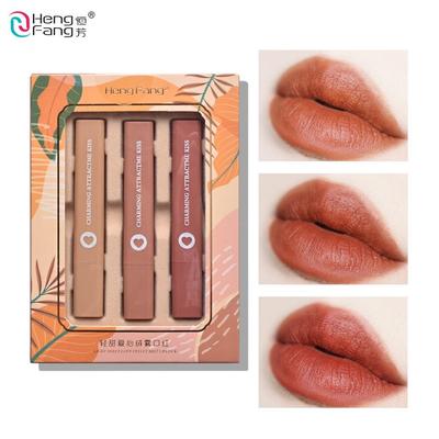 3pcs/Set Light Sweet Love Velvet Mist Lipstick Waterproof And Sweat Non-Stick Cup Solid Lip Tint Cosmetics Gift Box