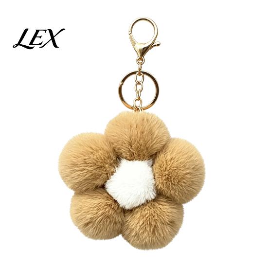 Women Bag Charm Plush Flower Keychain for Handbags, Five-petal Charm, Fluffy Backpack Hanging Accessory Soft