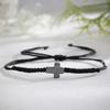 Handcrafted Woven Cord Bracelet with Crucifix Charm Adjustable for Men Stylish Gift Black Minimalist Fashion Bangle
