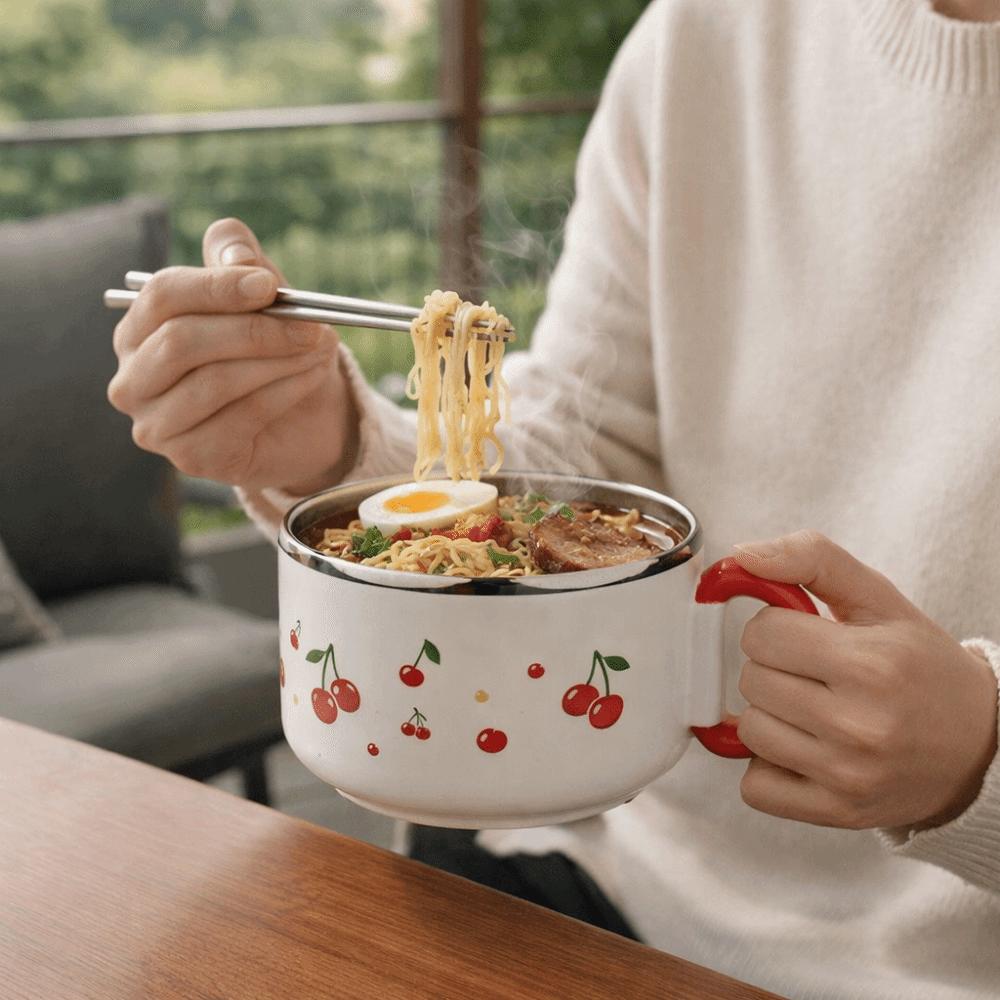 Portable 1000ML Instant Noodle Bowl Cartoon with Handle Rice Soup Bowl Large Capacity with Lid Fast Food Cup School