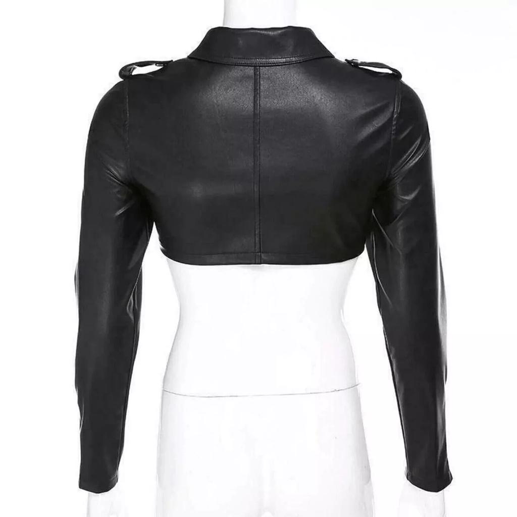 Women Black Crop Jacket Genuine Lambskin Leather Handmade Stylish Biker Motorcycle