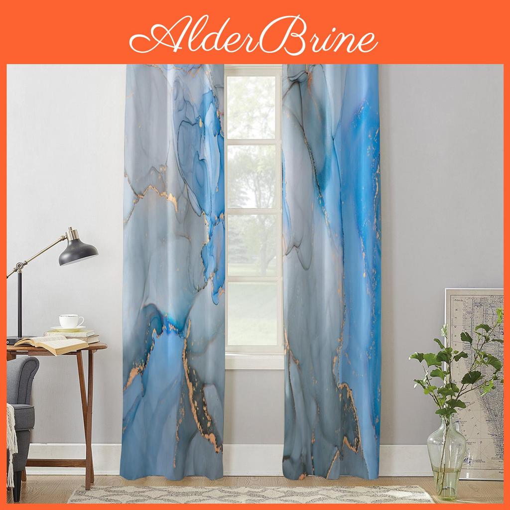 Gray Marble Watercolor Blue Texture Window Curtains For Living Room Home Bedroom Kitchen Decora Christmas Curtain