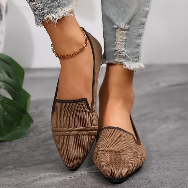 Flat shoes women's summer new fashion knitted breathable single shoes casual comfortable pointed flat women's shoes large size