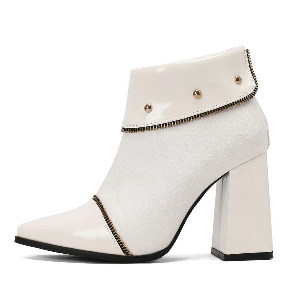 Fashion Autumn Winter Women's Shoes Vintage Pointed Toe High Heeled Chelsea Zipper Short Boots Heels Women Rivet Ankle Boots for Women