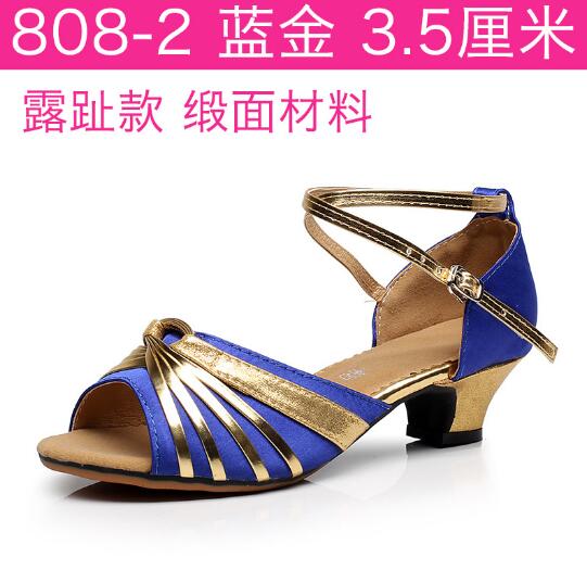Latin Dance Shoes Female Adult Medium High Heel Dance Shoes Social Square Soft Soled Summer Sandals Women P405