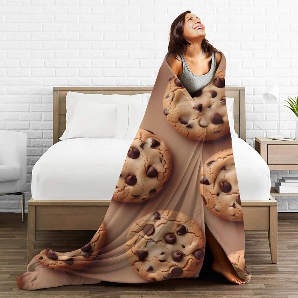 Cookie Blanket for Kids Adults, Soft Lightweight Flannel Food Chocolate Chip Cookie Throw Blanket for Sofa Couch Bed Traveling