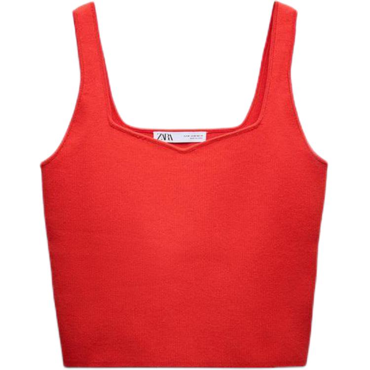 

Zara Solid Color Plain Knit Short Sleeve Pullover Vest Women tops Red 4192012-600 L
