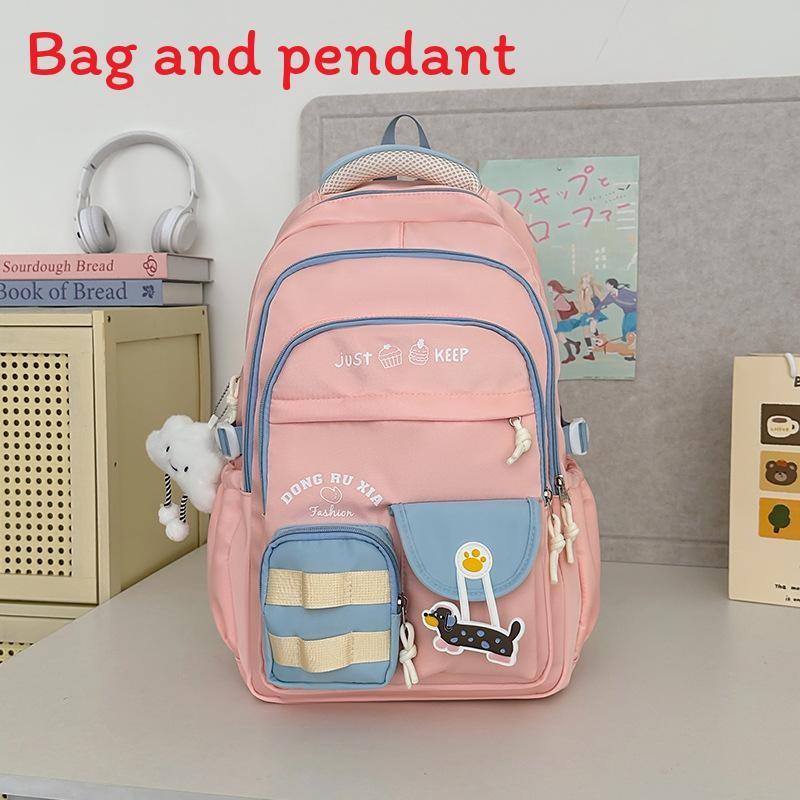 Simplified And Cake Letter Printed Student Casual Backpack With Plueh Pendant